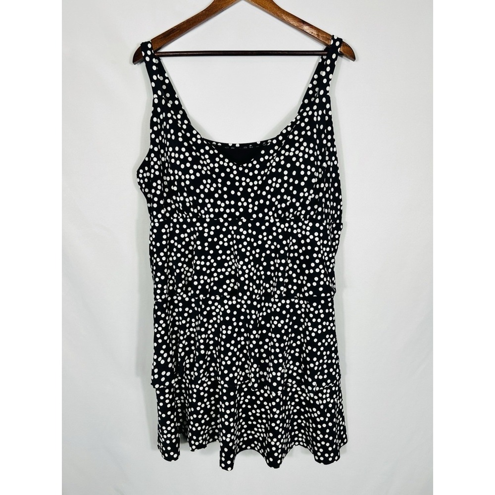 Women's Black Polka Dot Swim Dress / One Piece Plus Size 4X (26W) Tiered Ruffle
